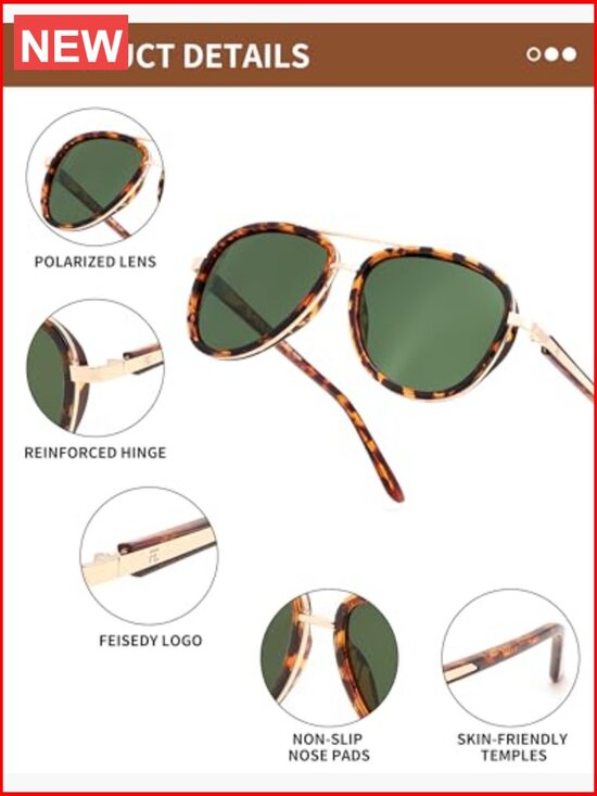 Retro Polarized Square Sunglasses with UV400 Protection